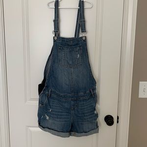Maternity denim overalls size large distressed